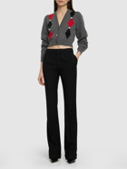 ALESSANDRA RICH - Diamond Jacquard Wool Knit Crop Cardigan