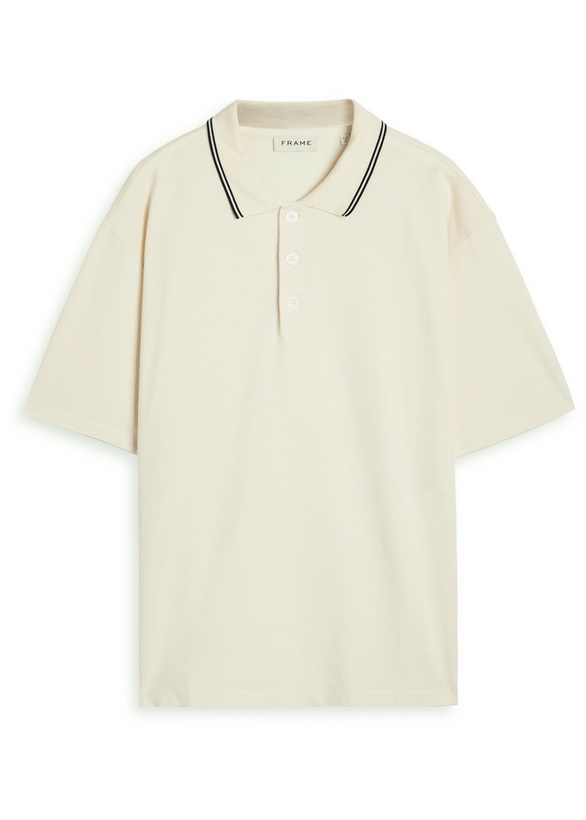 Photo: Frame Stripe-trimmed Cotton Polo Shirt Ecru