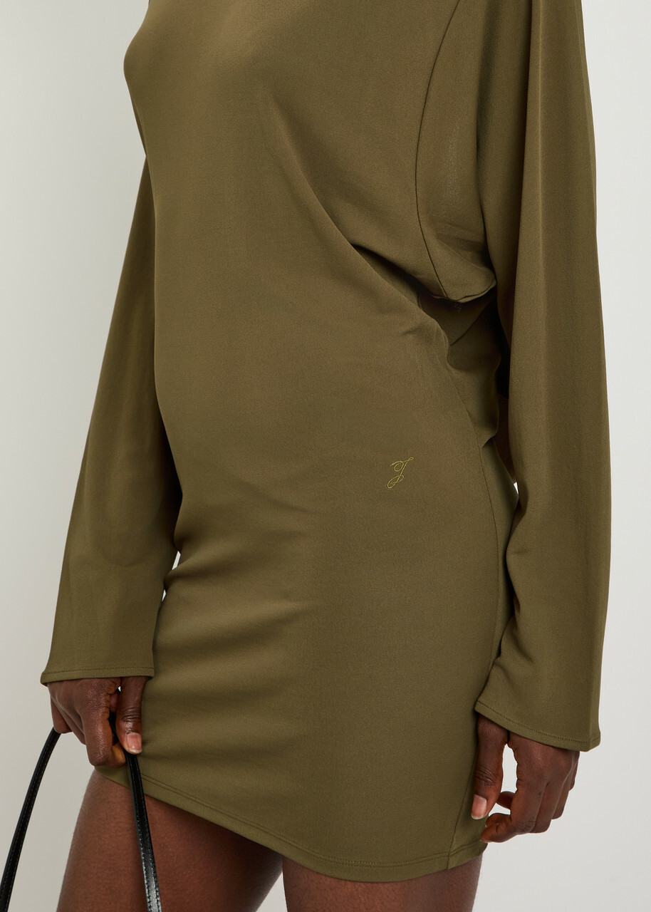 Jacquemus La Robe Mistral Cowl-back Woven Mini Dress Khaki