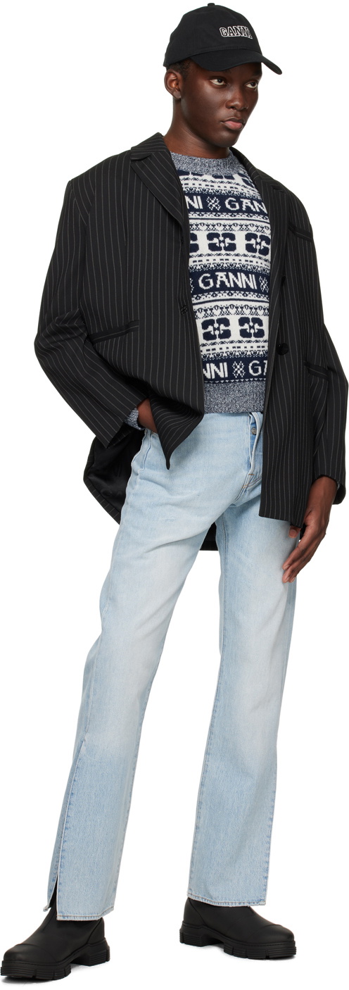 GANNI Navy & White Crewneck Sweater