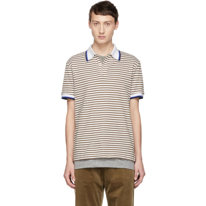 Photo: Band of Outsiders White and Beige Stripe Polo