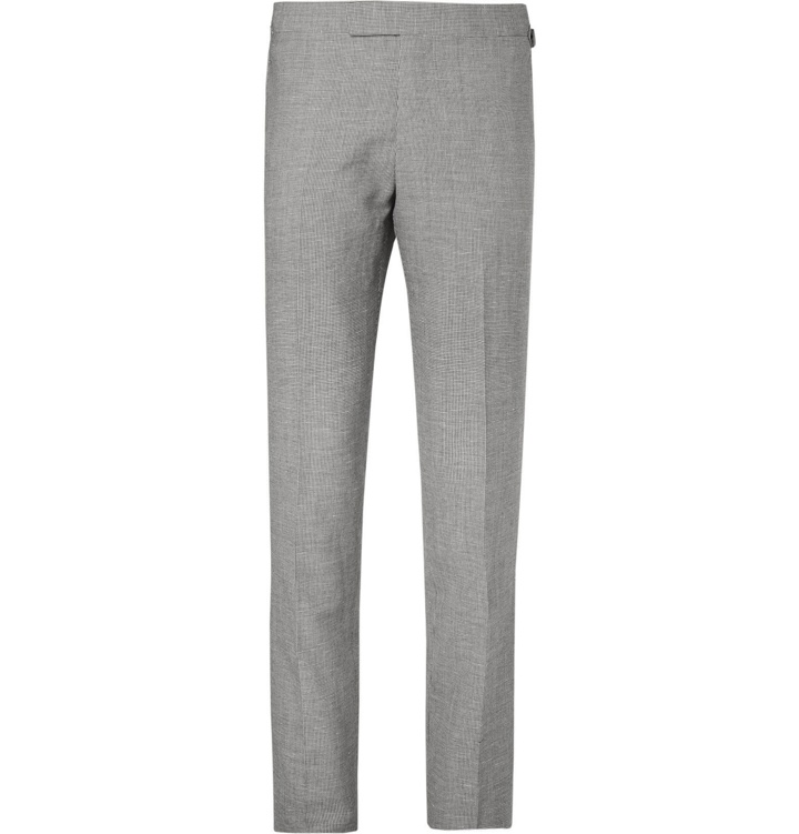 Photo: Kingsman - Harry's Grey Puppytooth Wool and Linen-Blend Suit Trousers - Gray