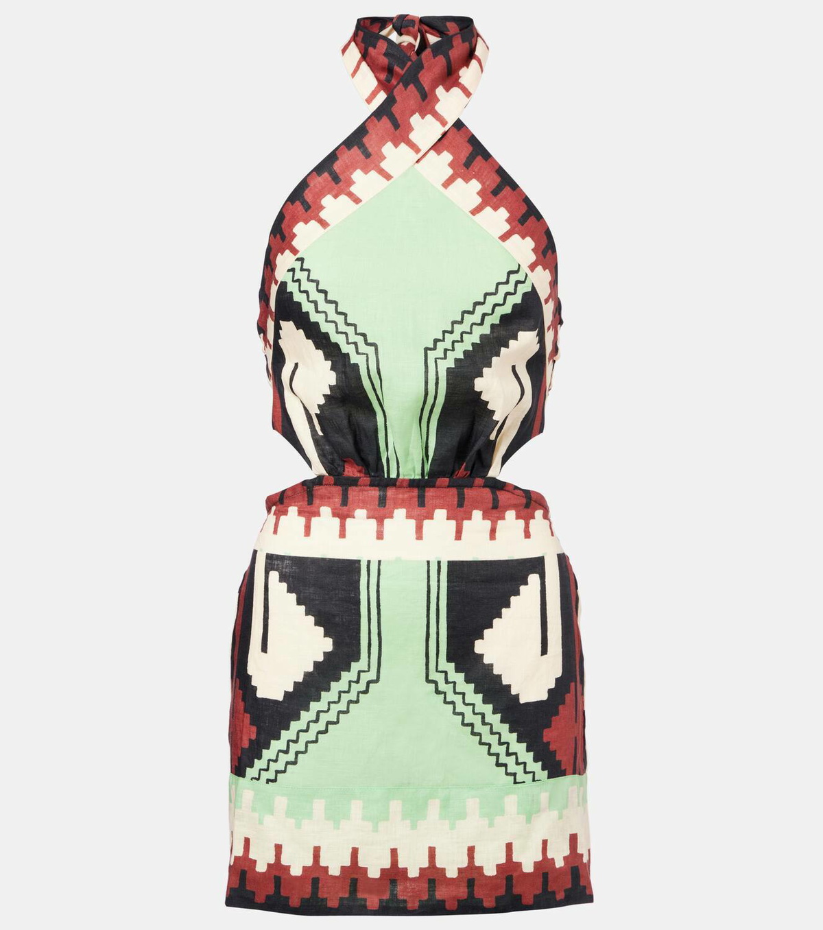 Johanna Ortiz Printed halterneck linen minidress