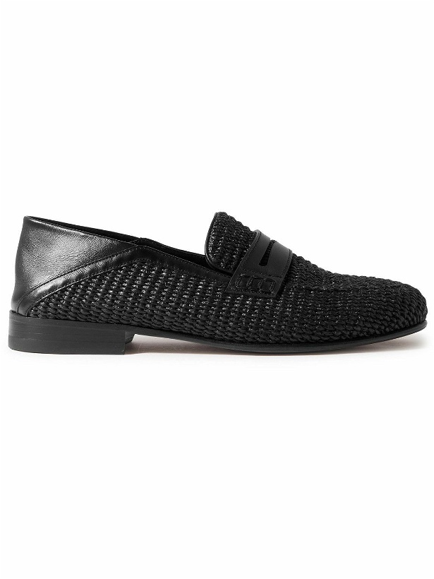 Photo: Manolo Blahnik - Padstow Collapsible-Heel Leather-Trimmed Raffia Loafers - Black