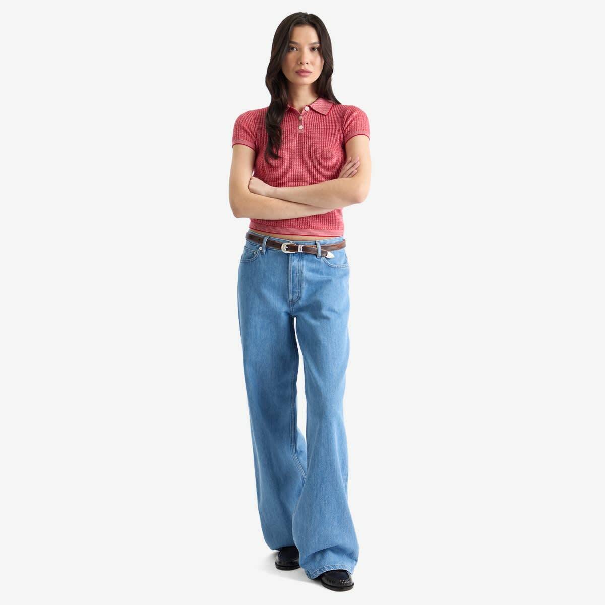 GUEST IN RESIDENCE Women's Shrunken Polo In Cashmere in True Red/Cream