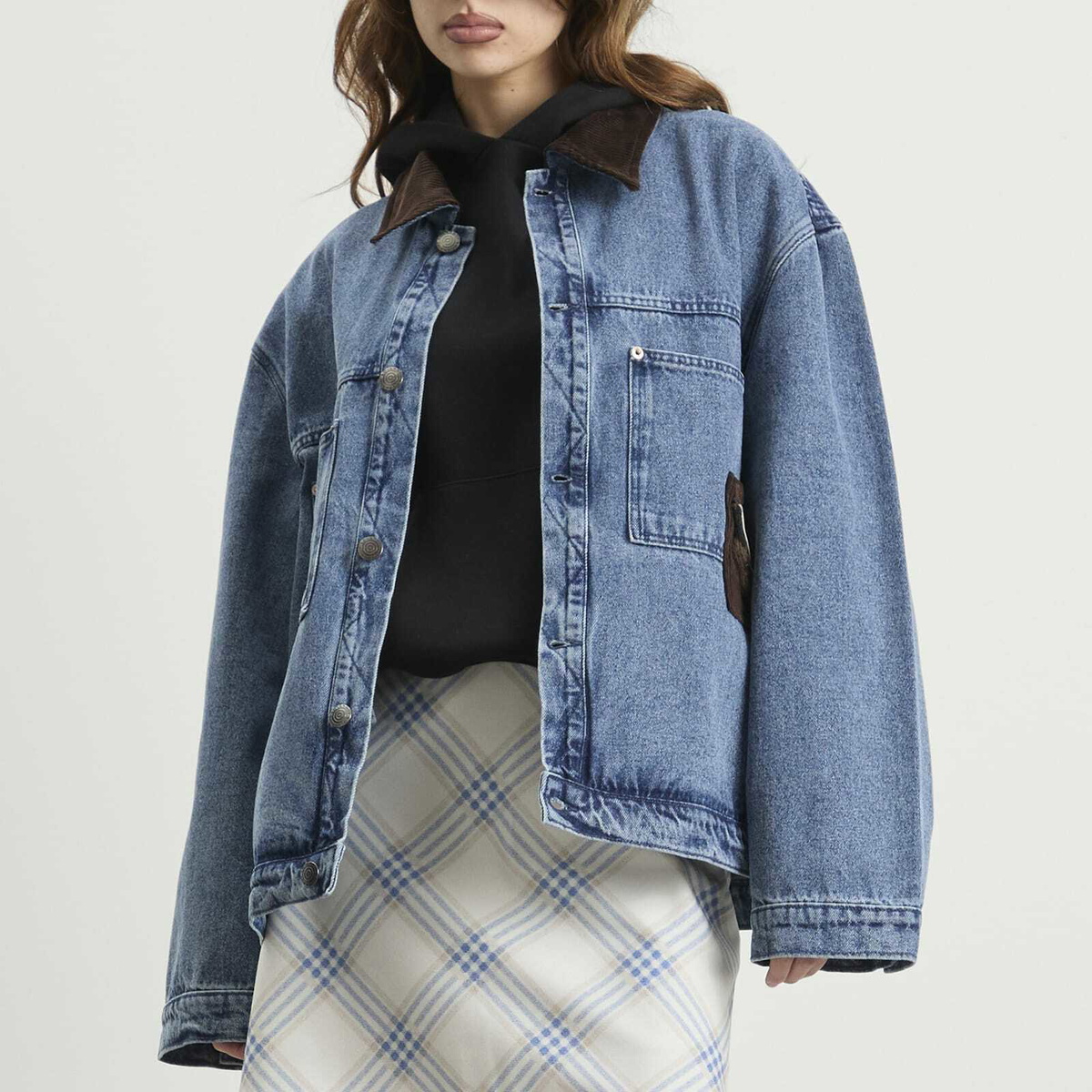 Charles Jeffrey Loverboy Women's Corduroy Collar Denim Jacket in Washed Denim