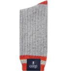 Corgi - Striped Ribbed Merino Wool, Silk and Cashmere-Blend Socks - Gray