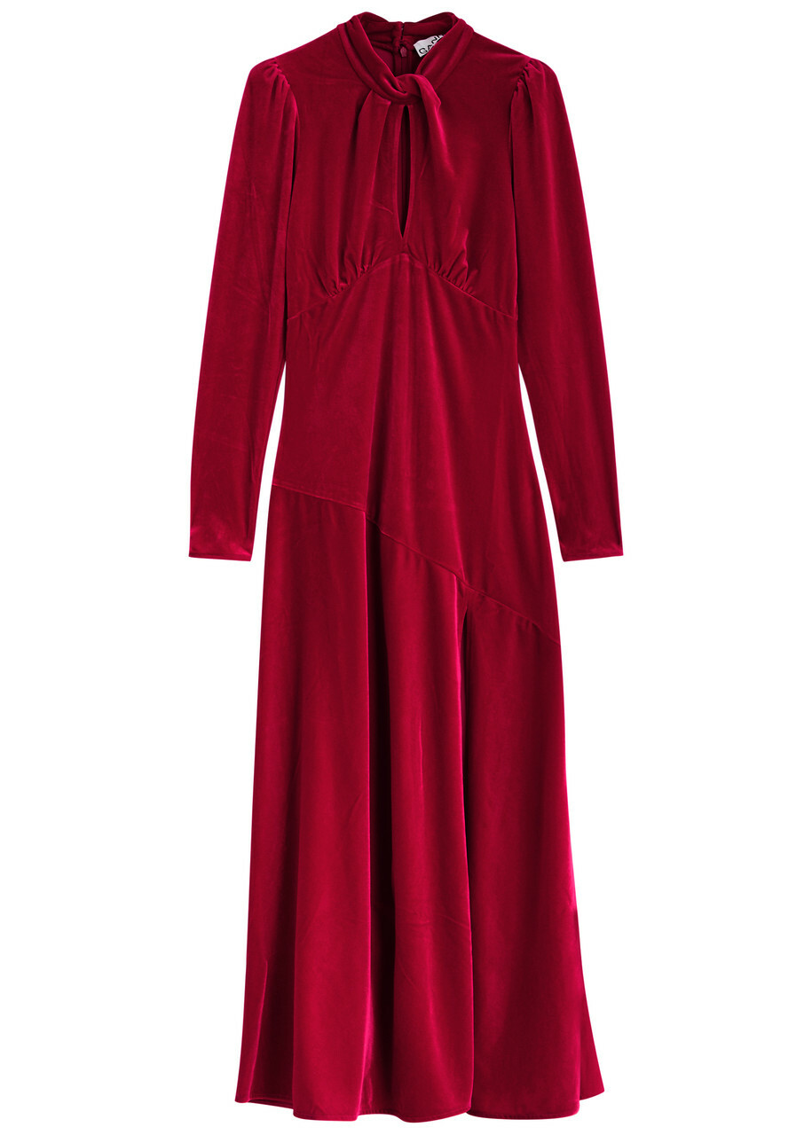 Ganni Velvet Maxi Dress Red