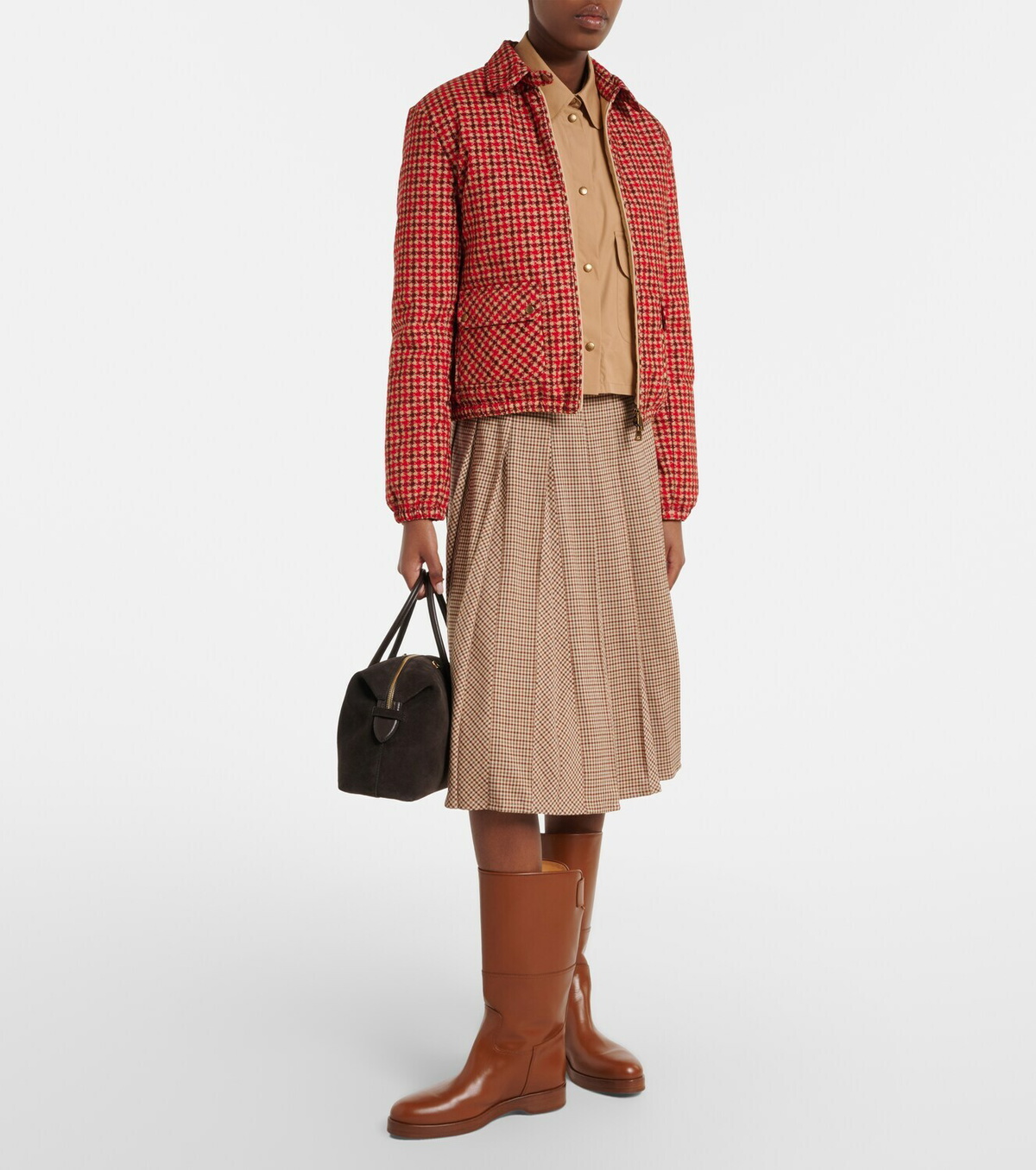 Moncler Lanset houndstooth cotton down jacket