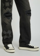 Amiri Distressed Logo-appliquéd Straight-leg Jeans Denim