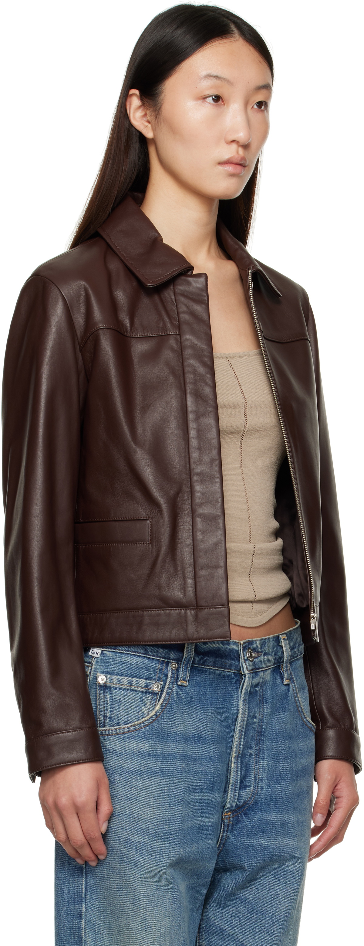 Loulou de Saison Brown Ascot Leather Jacket