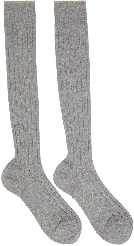 Photo: Brunello Cucinelli Grey Cotton Long Socks