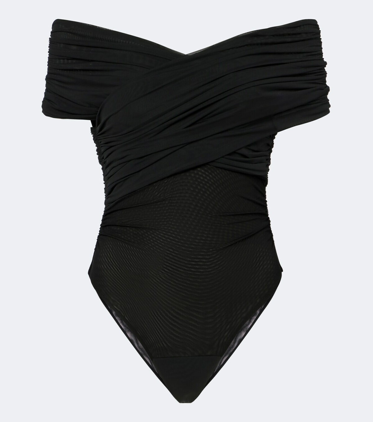 SIR Off-shoulder ruched mesh bodysuit