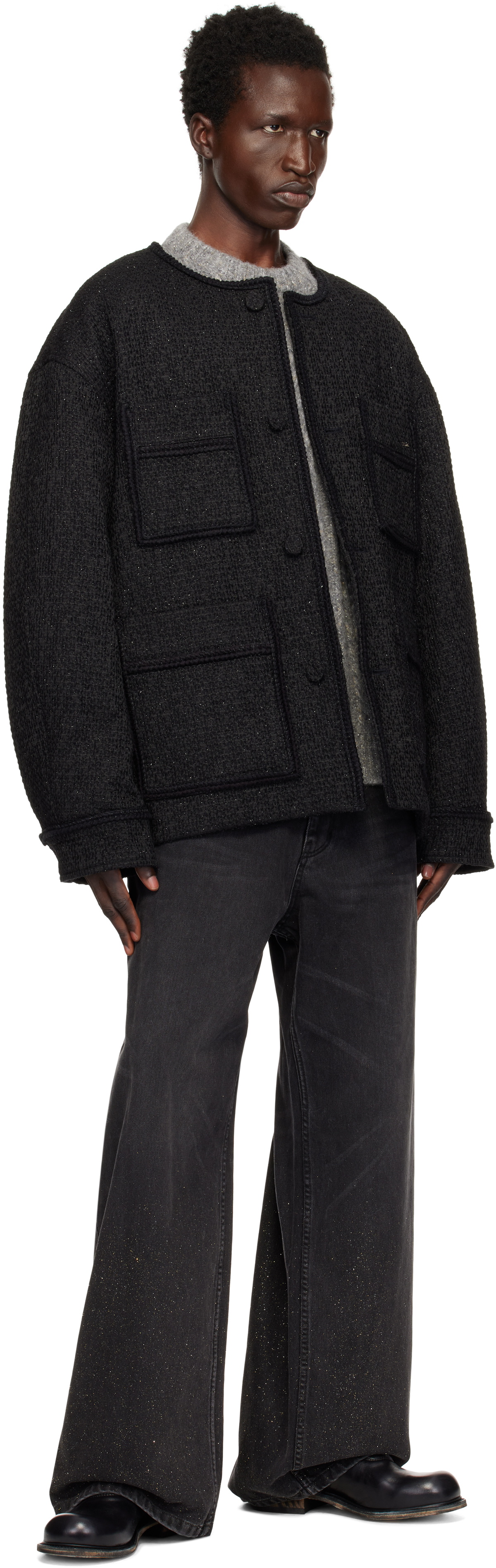 WOOYOUNGMI Black Glitter Tweed Jacket Wooyoungmi