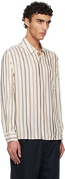WACKO MARIA Off-White & Brown Striped Regular Collar Shirt