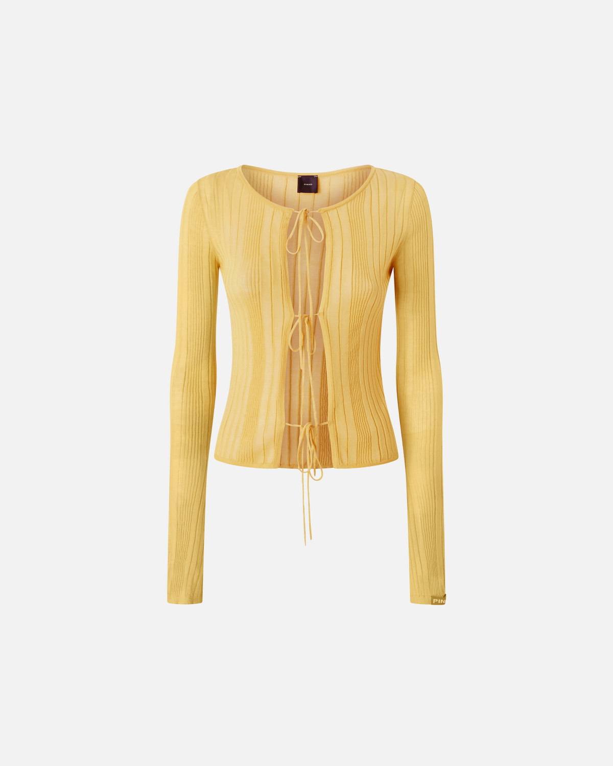 Pinko Open Ribbed Sweater With Front Ties Rattan Yellow