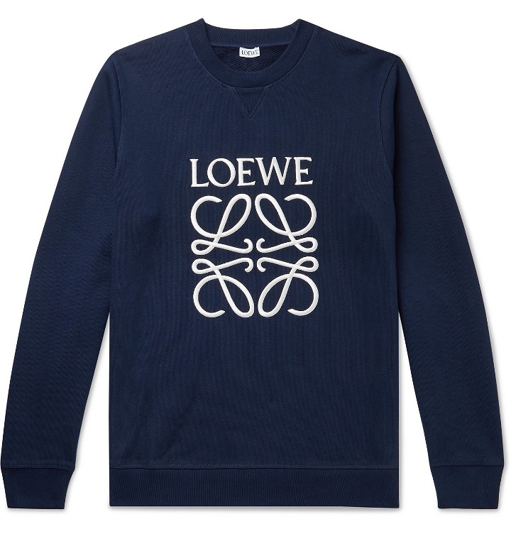 Photo: Loewe - Logo-Embroidered Loopback Cotton-Jersey Sweatshirt - Blue