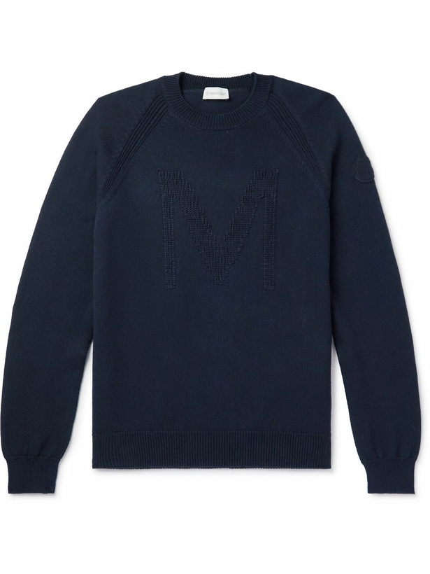 Photo: Moncler - Logo-Jacquard Cotton Sweater - Blue