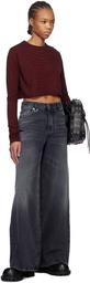 We11done Black & Red Striped Cropped T-shirt