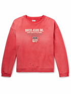 Guess USA - Distressed Logo-Embroidered Cotton-Jersey Sweatshirt - Red