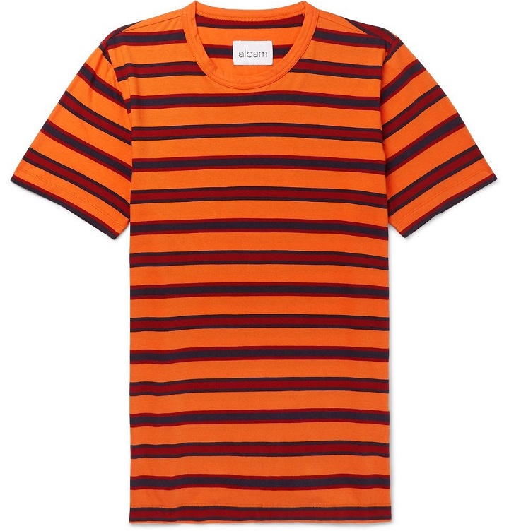 Photo: Albam - Striped Cotton-Jersey T-Shirt - Men - Orange