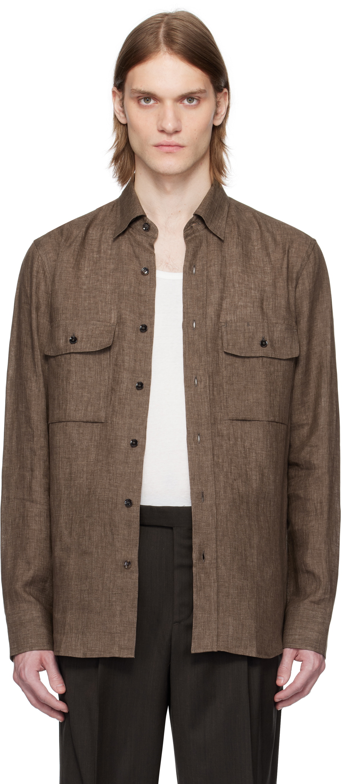 Brioni Brown Military Shirt