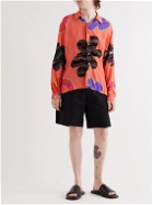ERL - Patchwork Floral-Print Crepe and Metallic Jacquard Shirt - Orange
