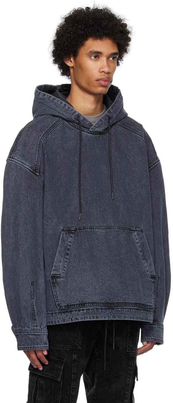Juun.J Gray Faded Denim Hoodie Juun.J
