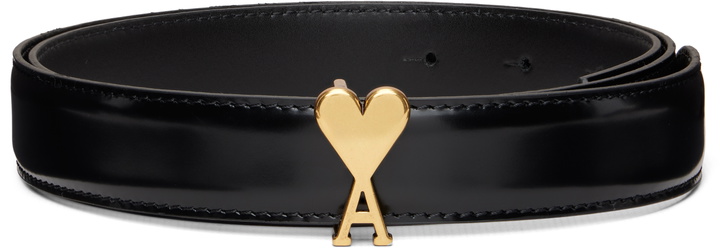 Photo: AMI Paris Black Cow Leather Ami de Coeur Buckle Belt