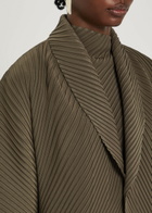 Issey Miyake Pleated Satin-plissé Cardigan Khaki