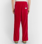 Gucci - Tapered Logo-Appliquéd Webbing-Trimmed Piped Velvet Sweatpants - Red