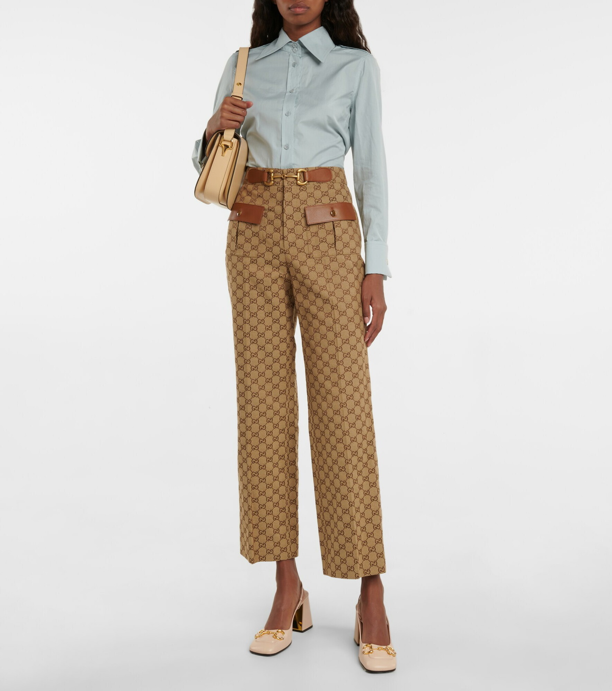 新品未使用GUCCI24センチ GGパターン ハイヒール Women's slingback pump with Horsebit in beige and ebony