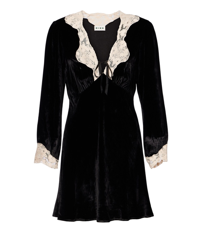 Photo: Rixo Carolina lace-trimmed velvet minidress