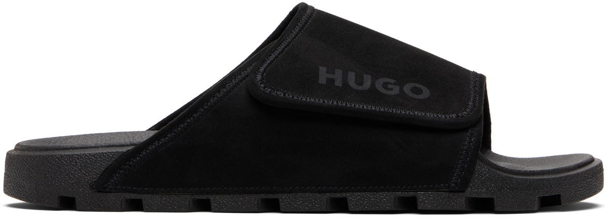 Hugo Black Strap Faux-Suede Upper Sandals