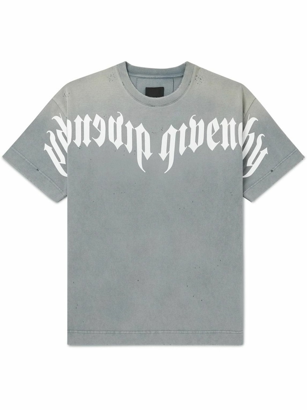 Photo: Givenchy - Distressed Logo-Print Cotton-Jersey T-Shirt - Blue