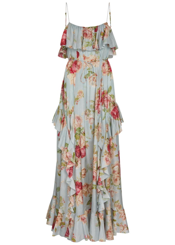 Photo: Zimmermann Roselight Floral-print Ruffled Silk Maxi Dress Blue
