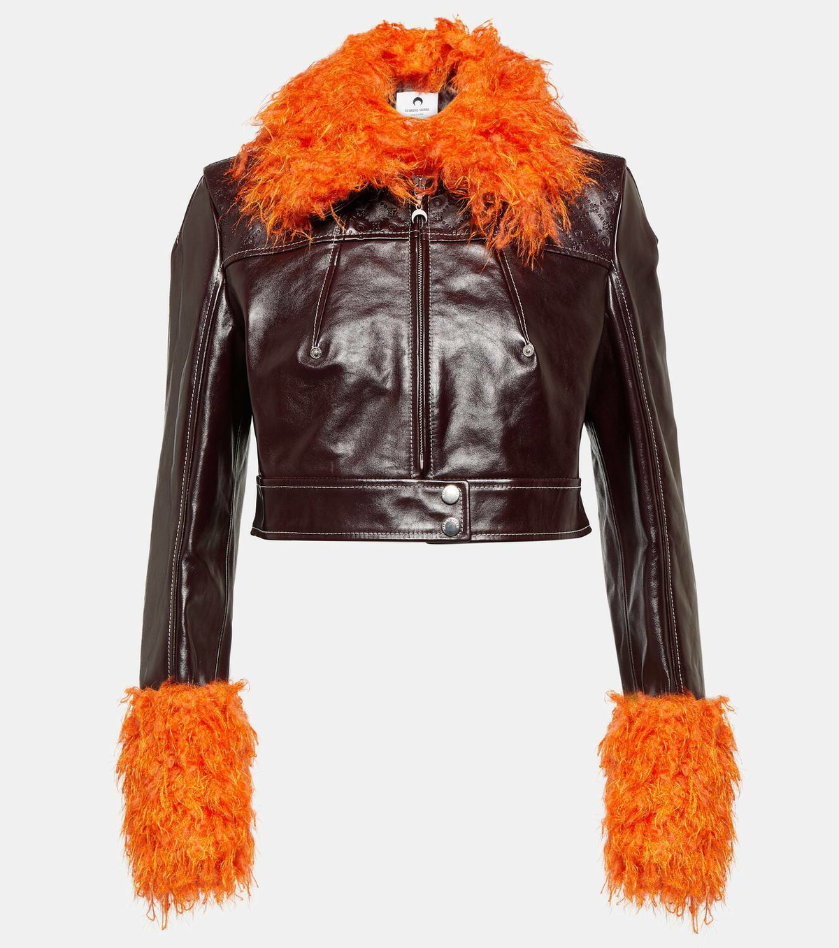 Marine Serre Faux fur-trimmed leather jacket Marine Serre