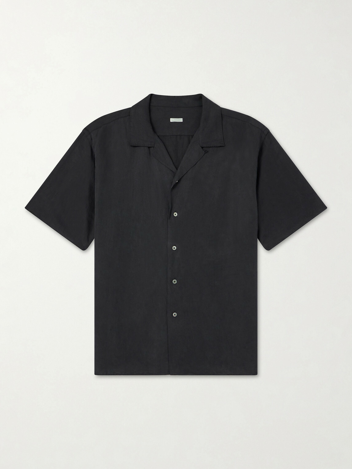 A.PRESSE - Convertible-Collar Silk and Linen-Blend Shirt - Black