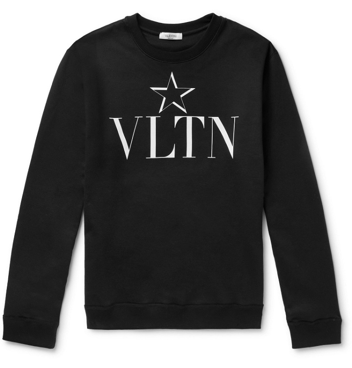 Photo: Valentino - Slim-Fit Logo-Print Loopback Cotton-Blend Jersey Sweatshirt - Black