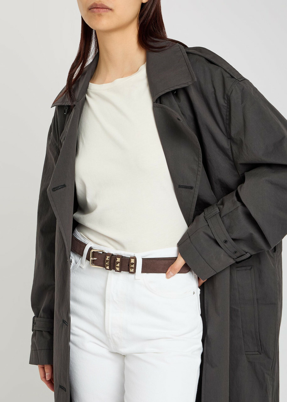 Valentino Rockstud Suede Belt Brown