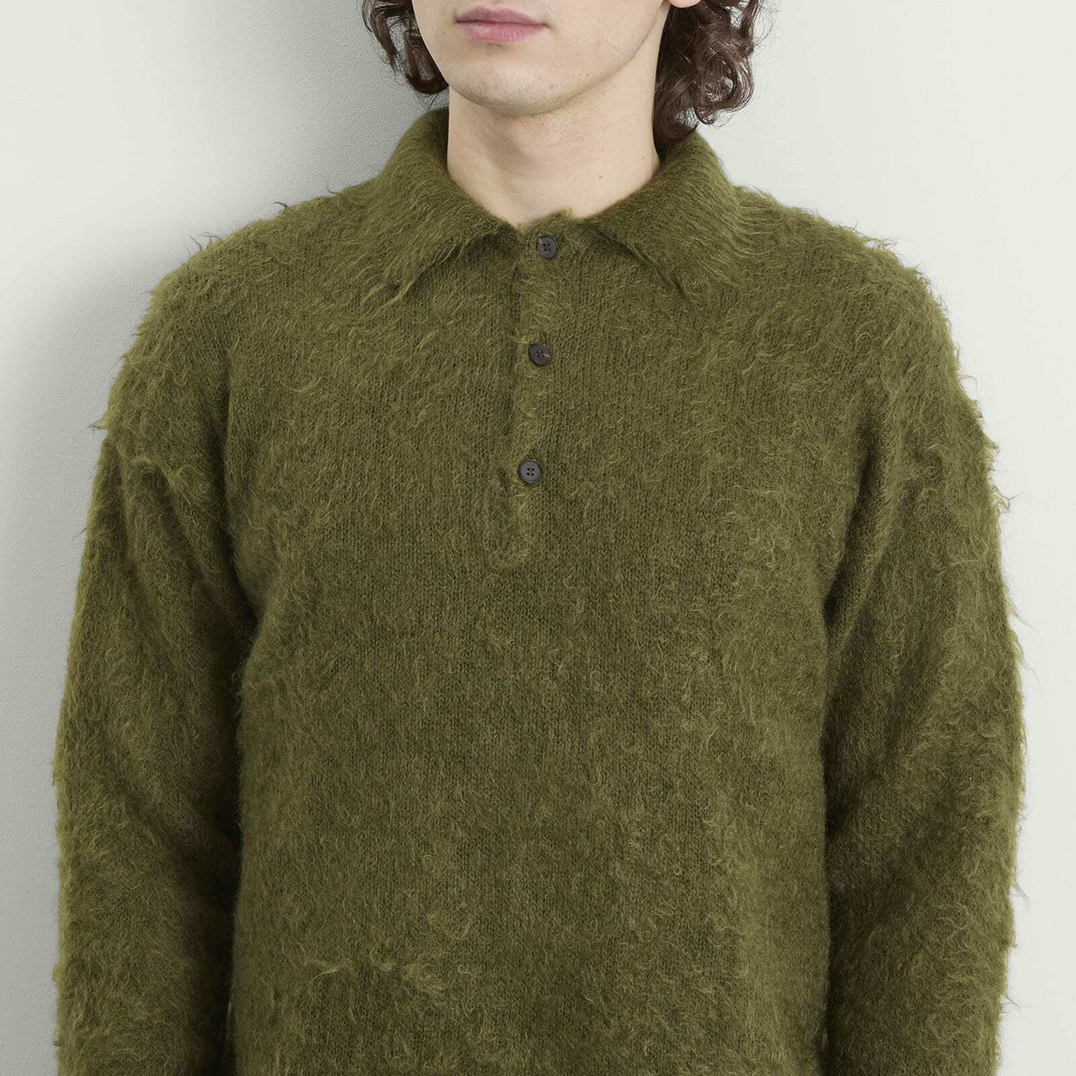 Auralee Men's Super Kid Mohair Polo in Olive