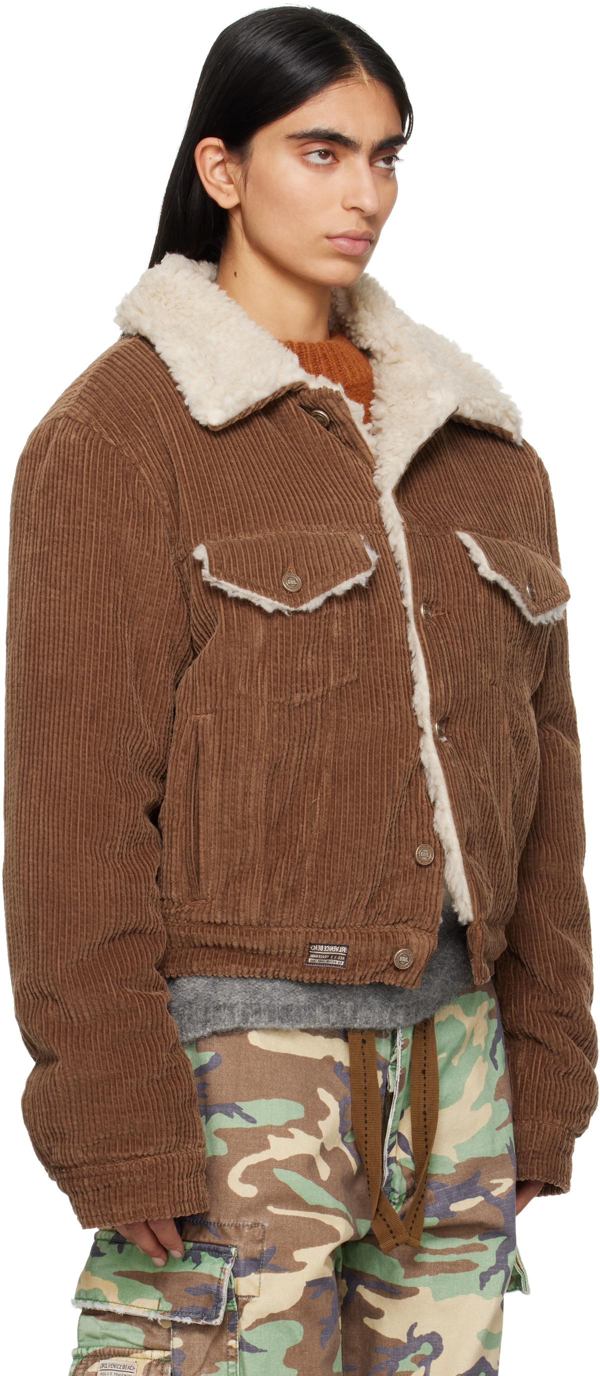 ERL Brown Sherpa Corduroy Trucker Jacket