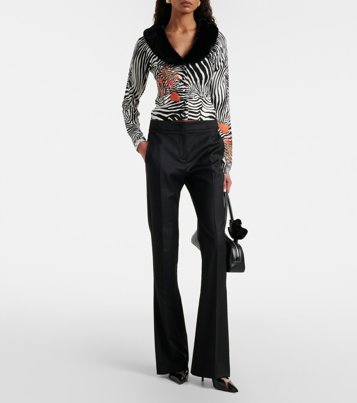 Blumarine Printed ribbed-knit cardigan