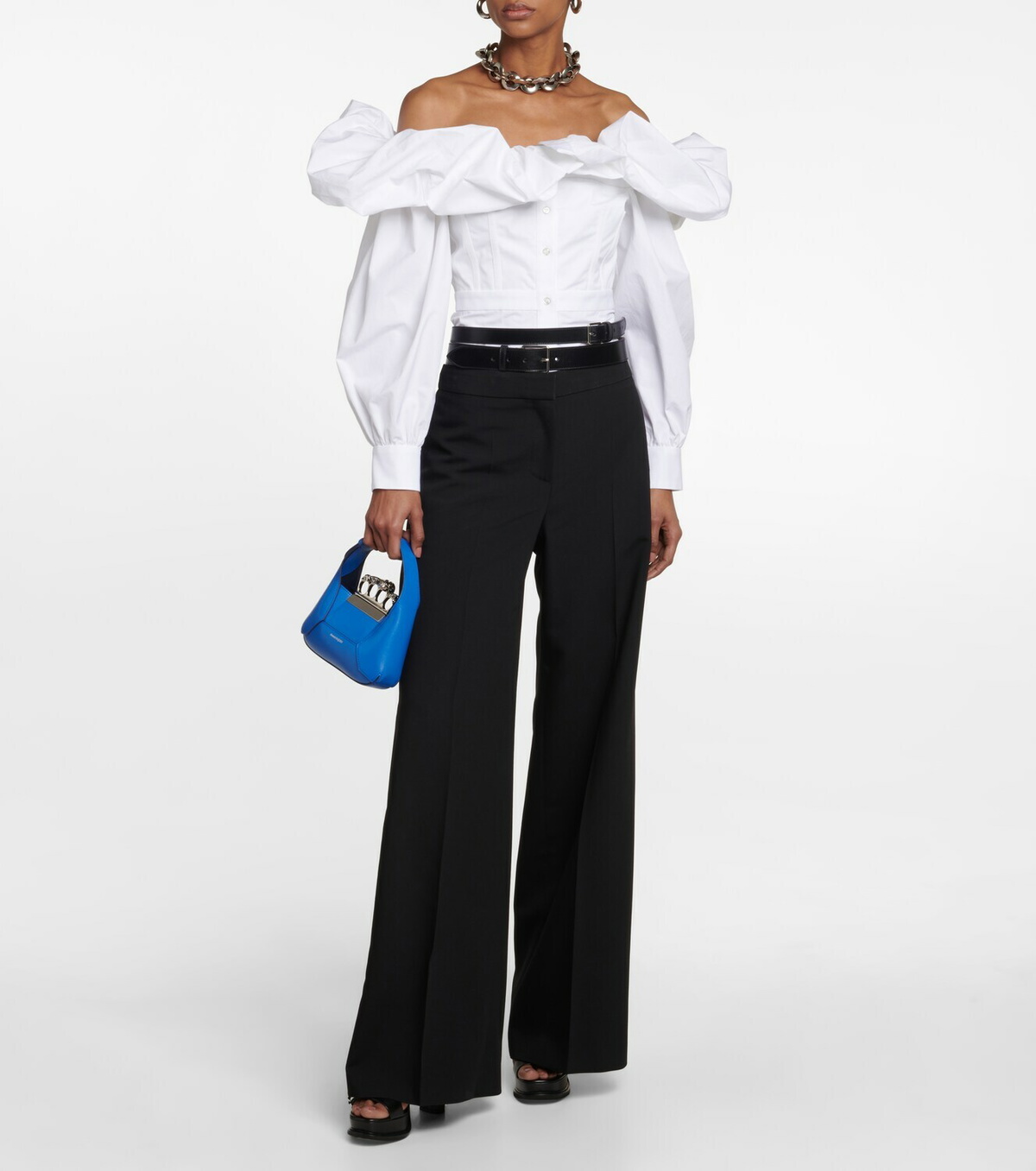 Alexander McQueen - Ruffled off-shoulder cotton poplin top
