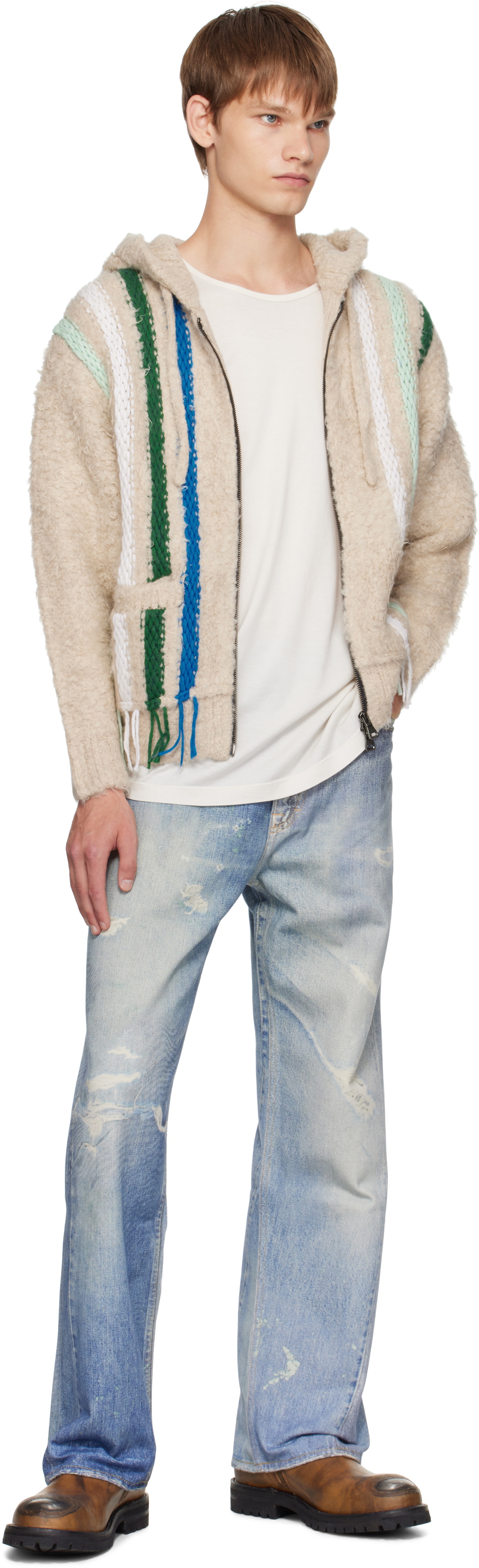 Andersson Bell Beige Reverse Stripe Knit Hoodie