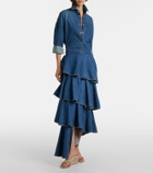 Alaïa Spiral tiered denim midi skirt