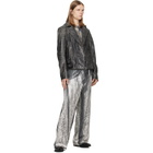 Diesel Gray Treated Leather Biker Jacket