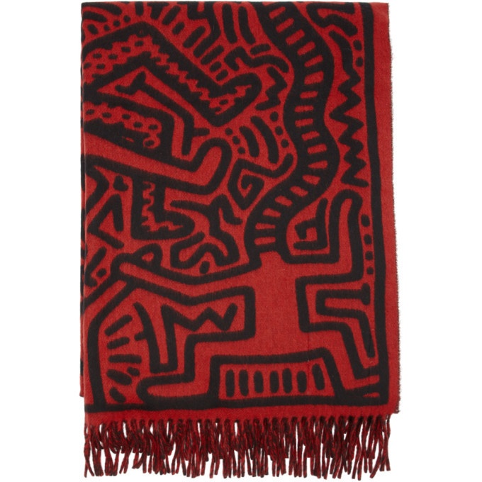 Photo: Etudes Red and Black Keith Haring Edition Magnolia All Over Print Scarf