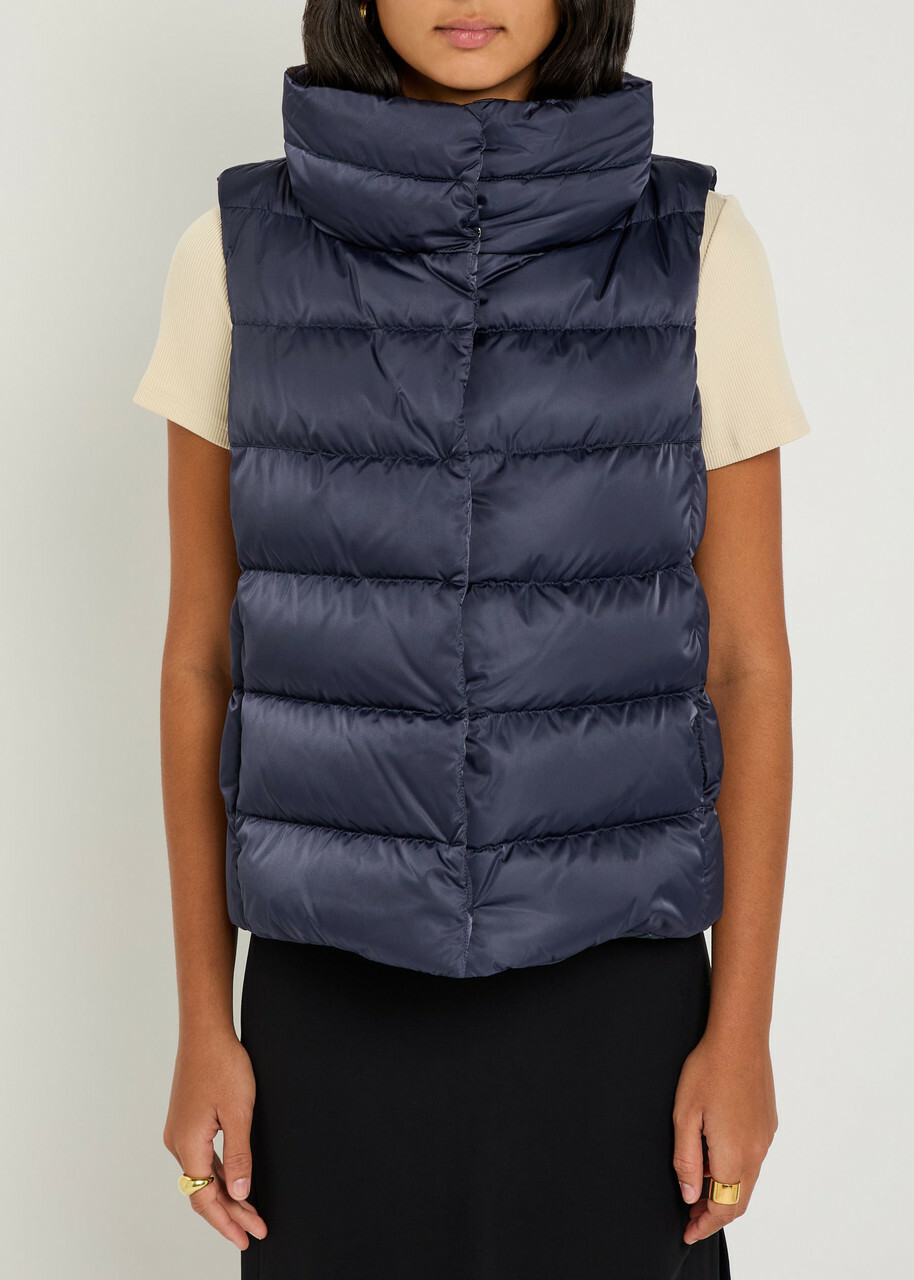Herno Quilted Hooded Shell and Faux fur Gilet Blue