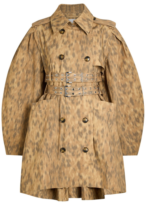 Photo: Ganni Leopard-print Stretch-cotton Poplin Trench Coat Light Brown